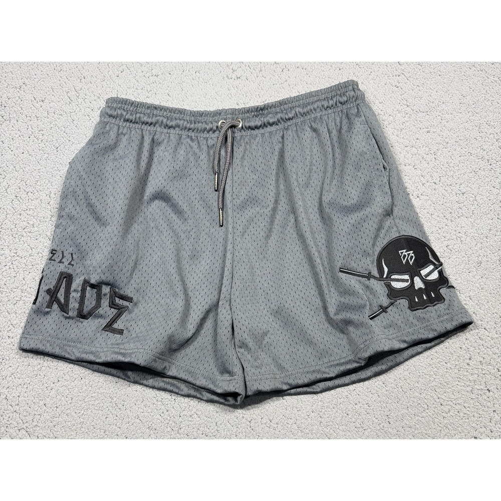 Barbell Brigade Shorts Mens XL Gray Mesh Athletic Skull Logo 5 Inseam Gym
